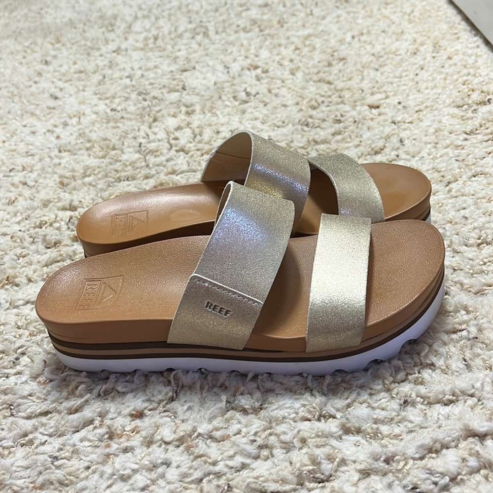 Reef Metallic Platform Sandals.